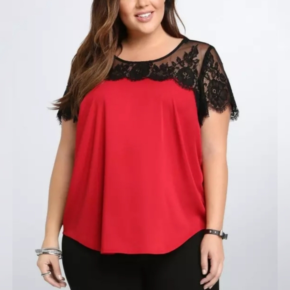Torrid Lace Inset Satin Blouse - Picture 1 of 8